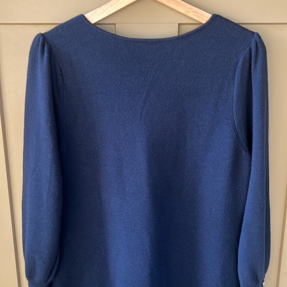 Talbots New w Tag Large Petite Navy 100% Merino Wool V Neck Midi Sweater Dress - Picture 8 of 11